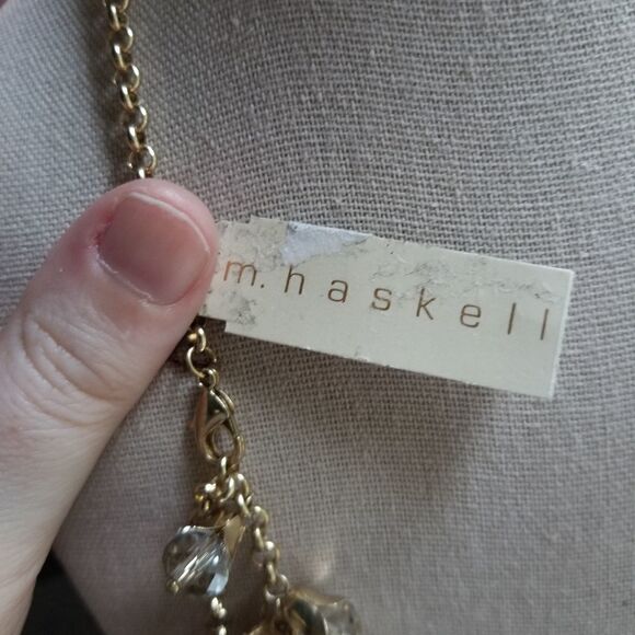 NWT M. Haskell Modern Gold Metallic Leaves Beaded Long Necklace Costume Jewelry - Picture 5 of 6